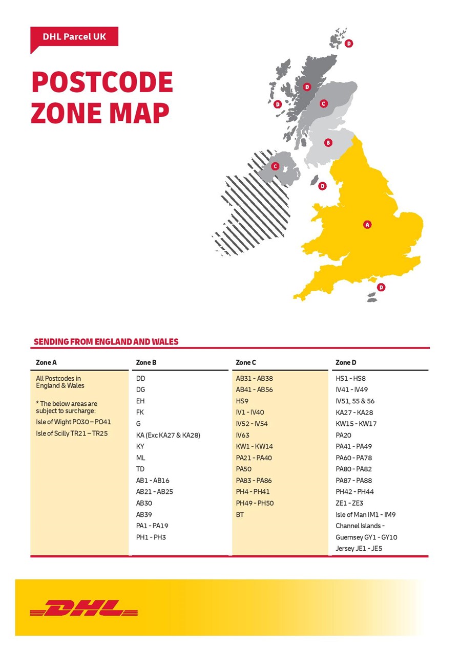 DHL Postcode Zone Map
